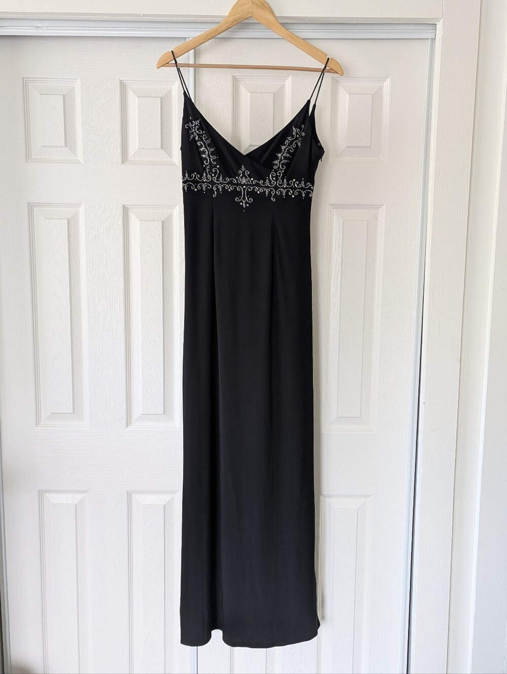 Morgan & Co Black Beaded Maxi Dress Gown Small Formal Prom Goth Whimsigoth